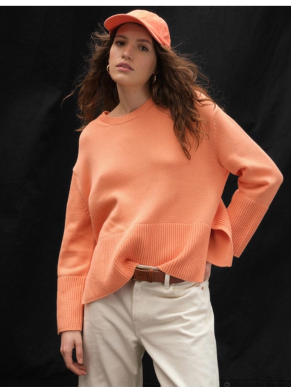 GAP 100% Cotton Split Hem Crew Neck Oversized Sweater in Coral Sz L